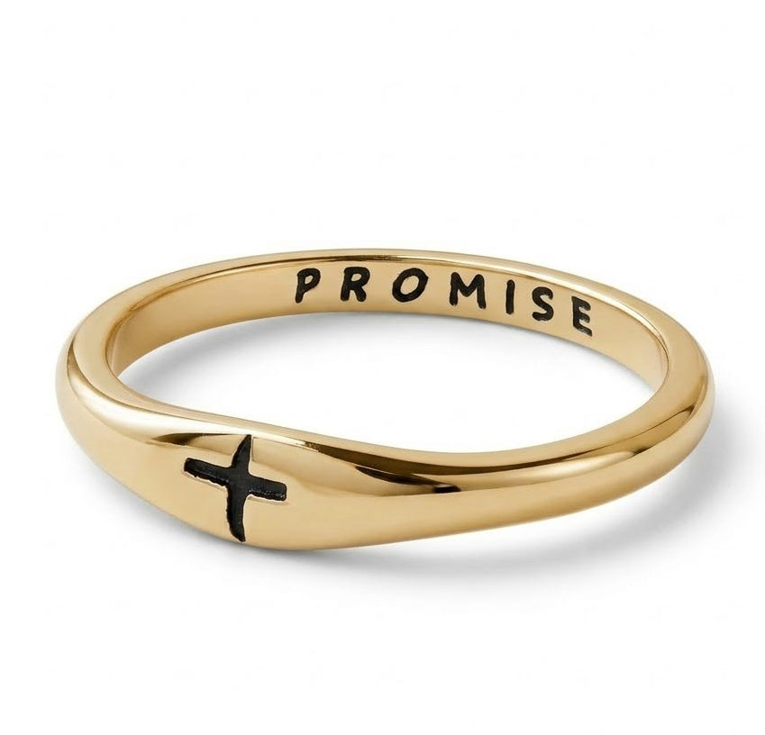 Gold Plated Sterling Silver Signet Purity Ring – "Promise" Engraved Faith Band