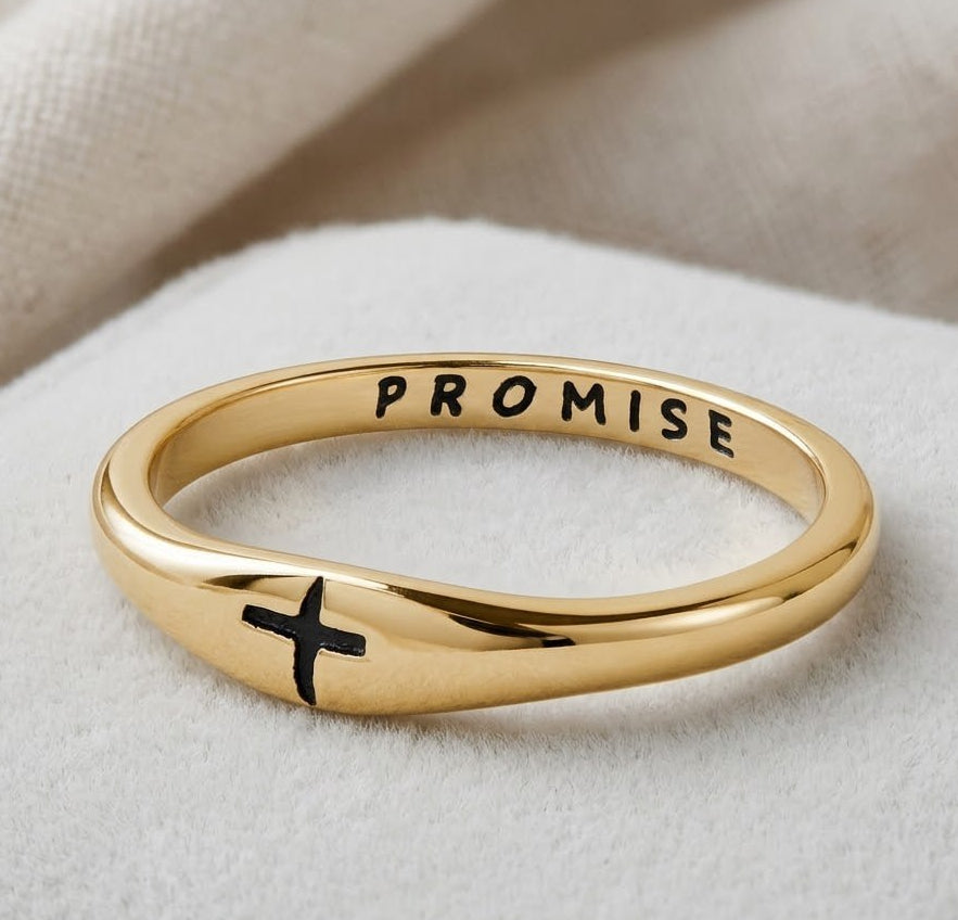 Gold Plated Sterling Silver Signet Purity Ring – "Promise" Engraved Faith Band1