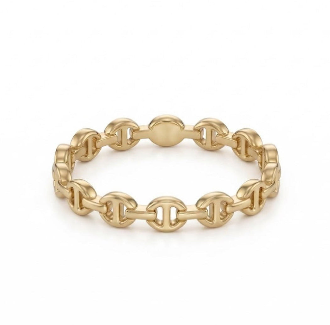 18K Gold Plated Anchor Link Ring - 925 Sterling Silver Mariner Band