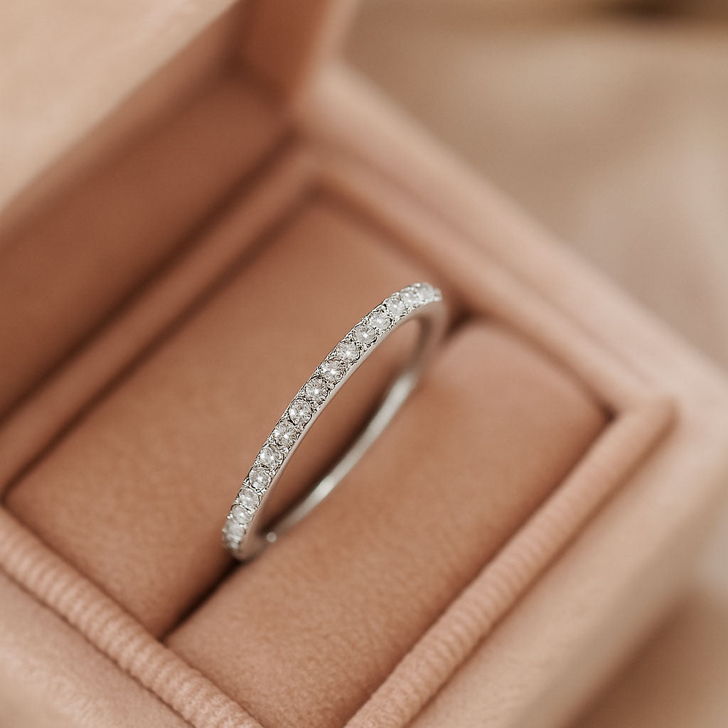 Moissanite_Half_Eternity_Ring_white_gold_in_rose_box