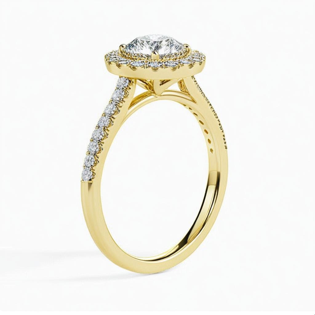 Moissanite Halo Ring yellow gold1