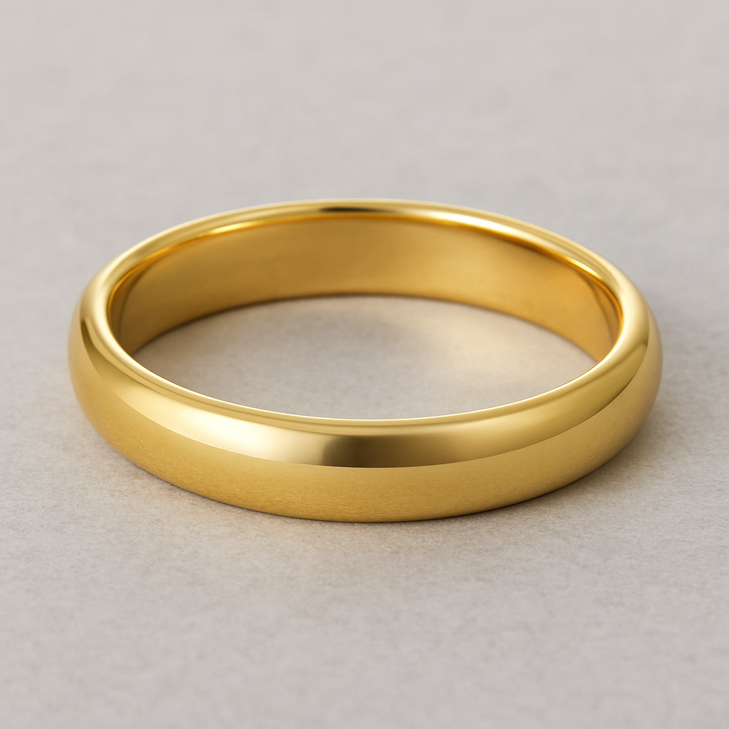 No Stone 14K Solid Gold Wedding Band on a light gray background
