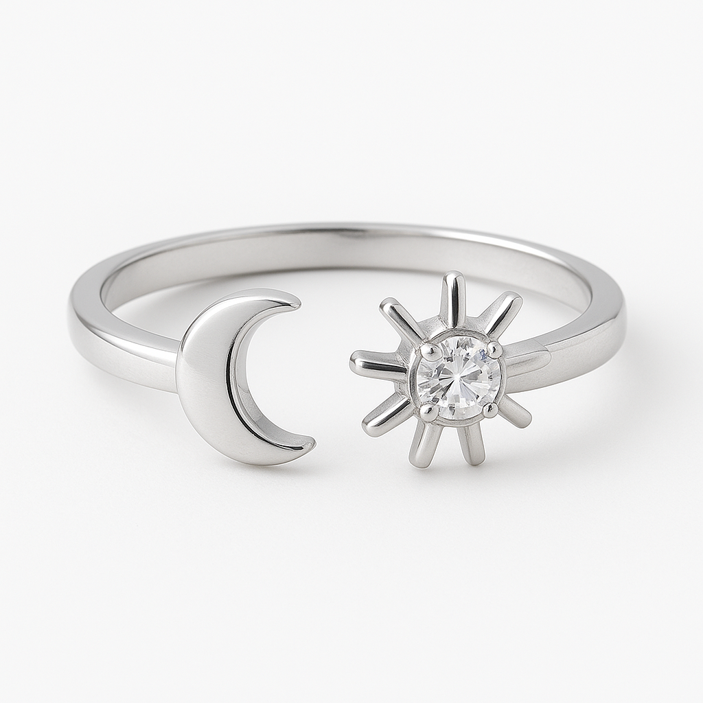 Open Sun and Moon Promise Ring – Adjustable Sterling Silver Ring