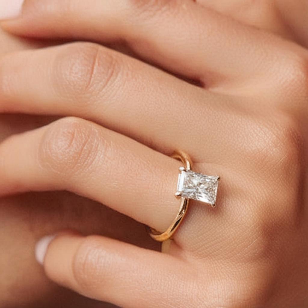 Radiant Cut Engagement Ring-on_finger