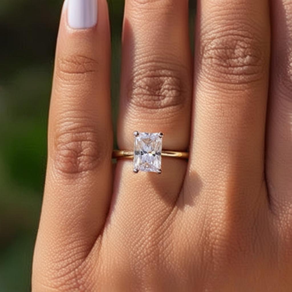 Radiant Cut Engagement Ring-on_finger1