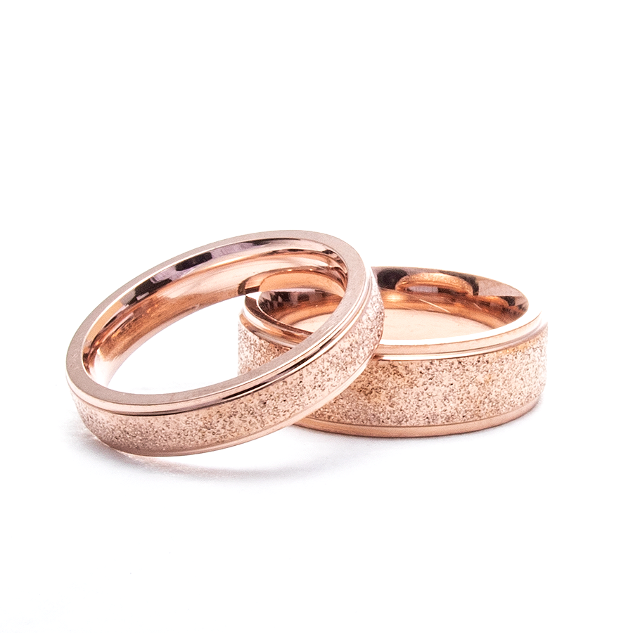 Rose Gold Sandblast Wedding Rings Set - One2Three Jewelry