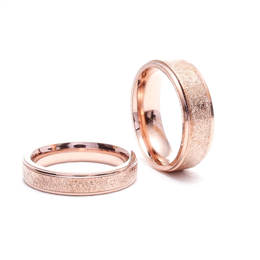 Rose Gold Sandblast Wedding Rings Set - One2Three Jewelry