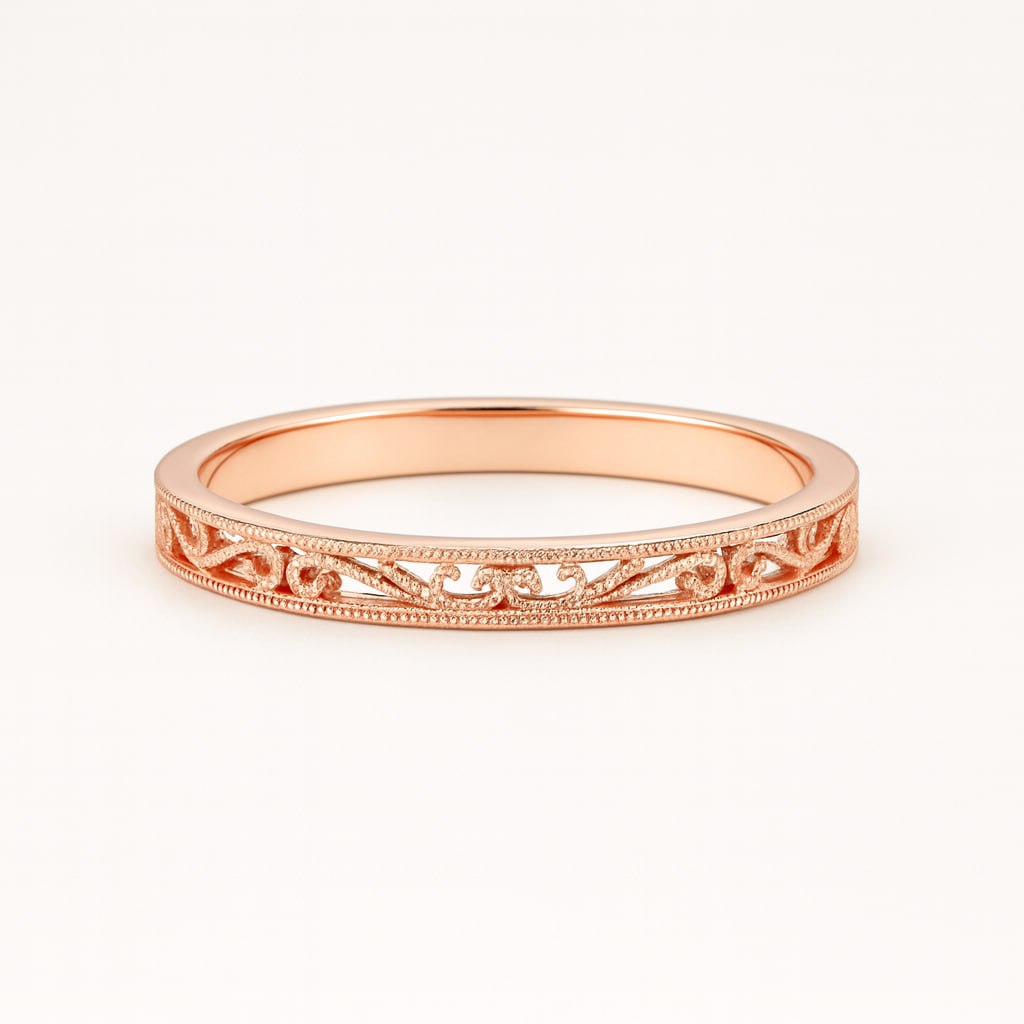 Rose Gold Vintage Filigree Band Ring