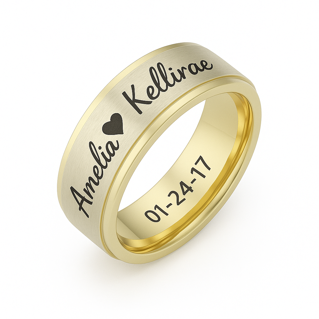 Simple Engraved Promise Rings for Couples in yellow gold plated