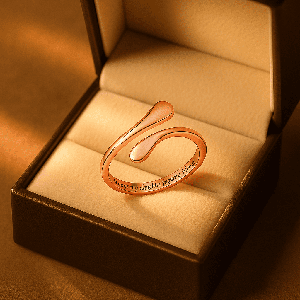 Simple Silver Daughter Ring in brown box