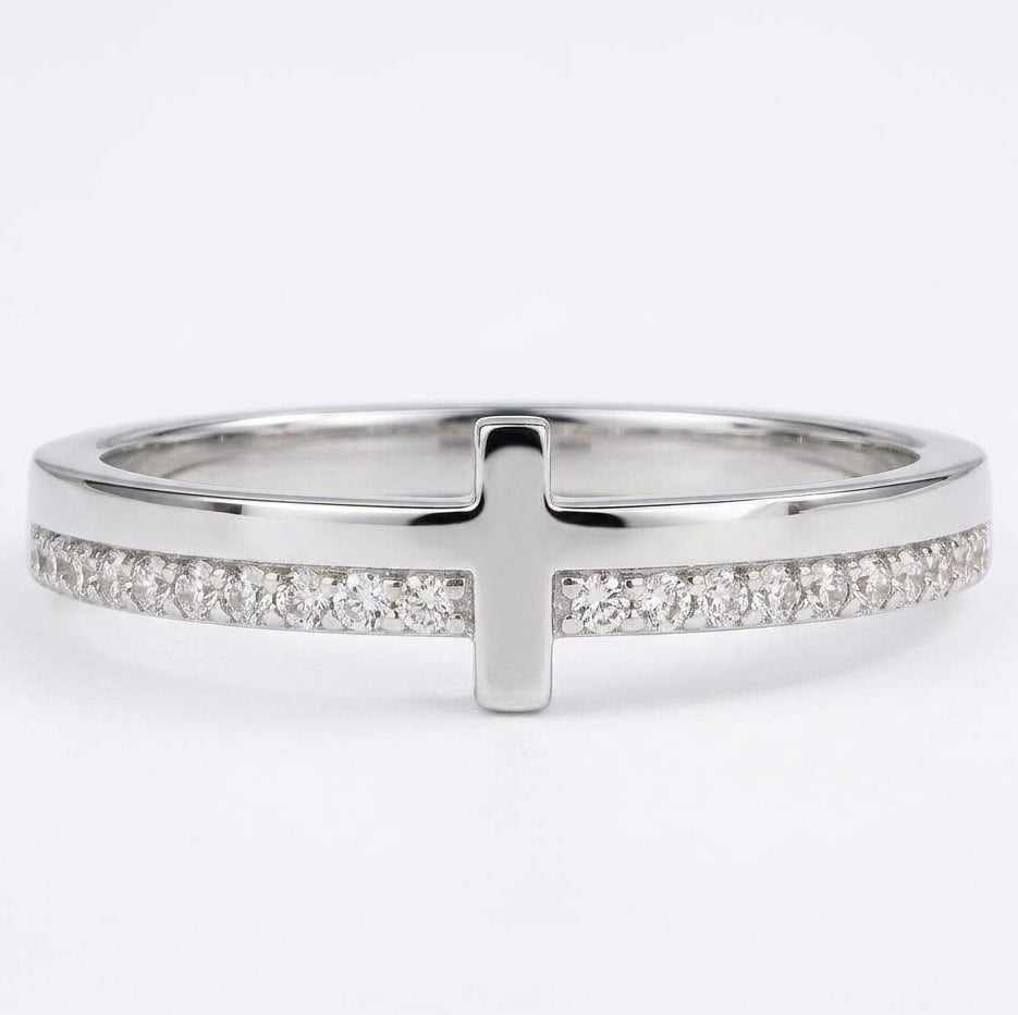 Sterling Silver Sideways Cross Purity Ring | 925 Silver Cubic