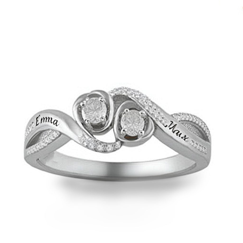 Two-Stone Twisted Personal Name Promise Ring