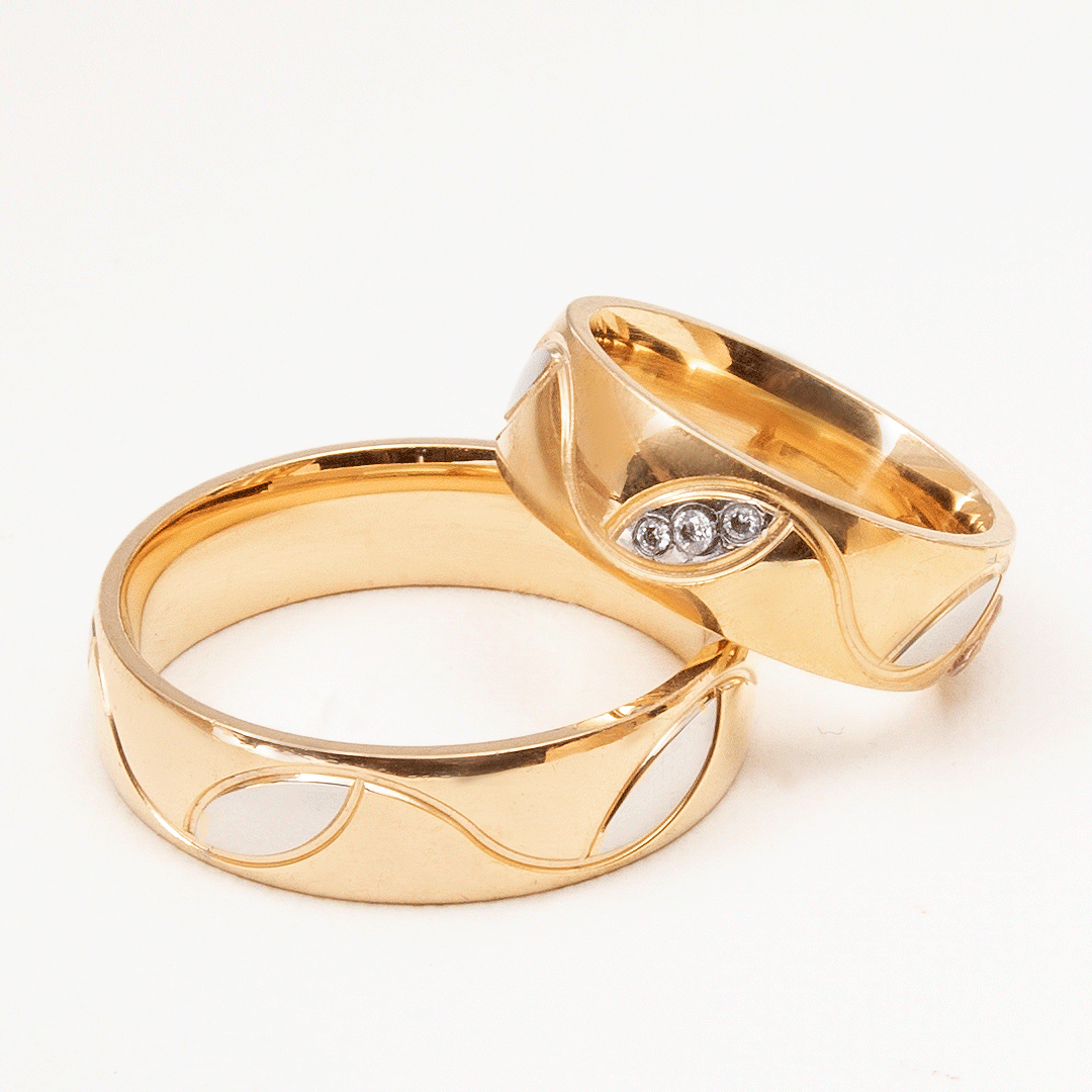 Two-Tone Diamond Wedding Rings for Couple