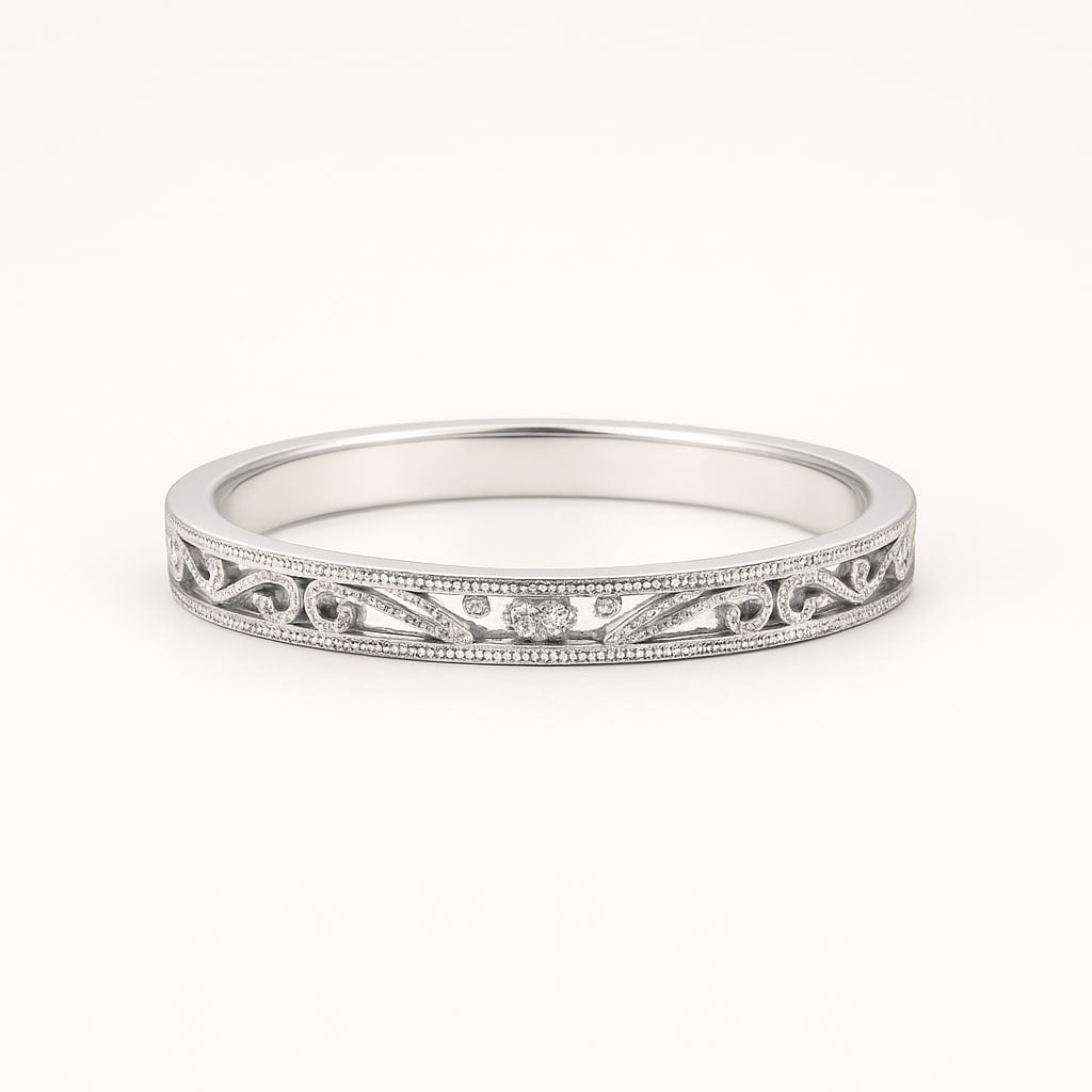 White Gold Filigree Wedding Band