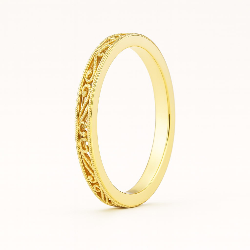 Yellow Gold Vintage Filigree Band Ring1