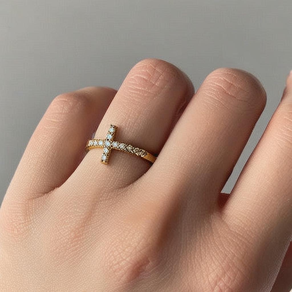 cross-ring-silver on finger