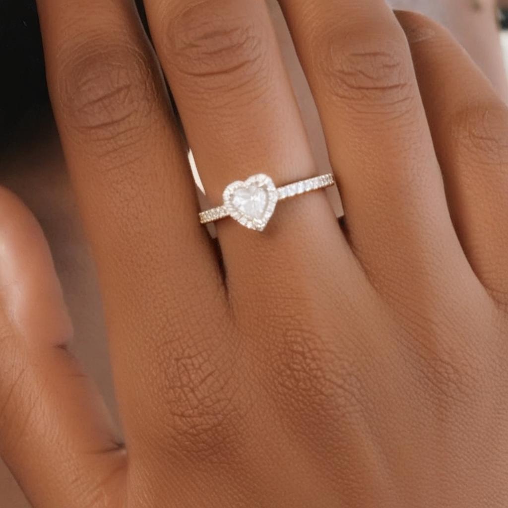 heart shaped promise ring white gold plater on finger