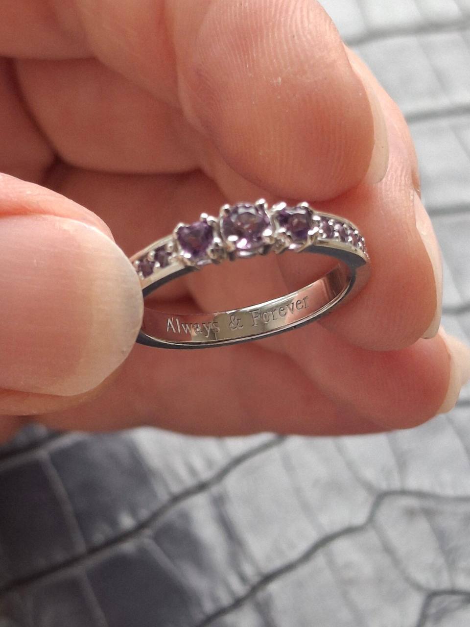Engraved Amethyst Promise Ring for Her in gingers