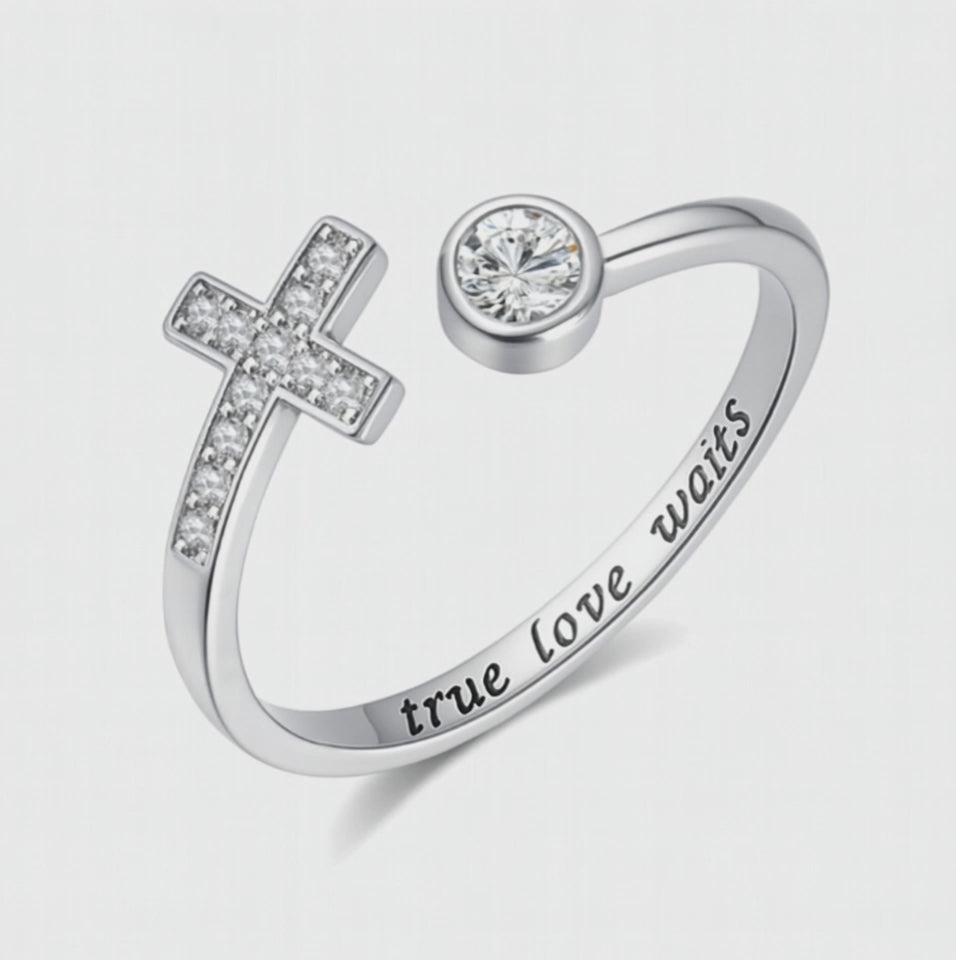 Purity Sterling Silver Cross Ring with Zircon-video