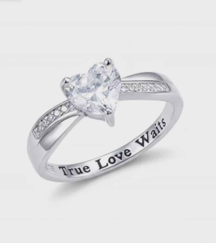 "True Love Waits" Sterling Silver Heart Purity Ring