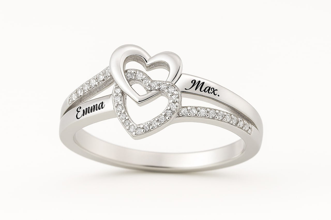 Сustomized Two Hearts Promise Ring with Names