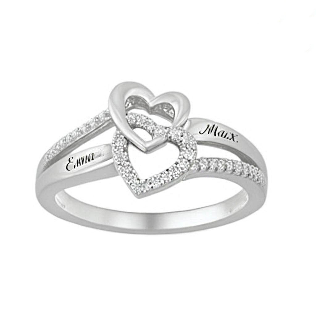 Сustomized Two Hearts Promise Ring with Names