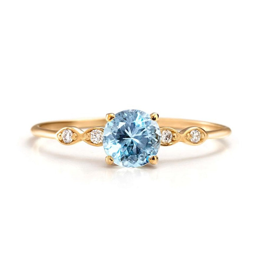 Aquamarine Engagement Ring 14K Gold | one2threejewelry.com 