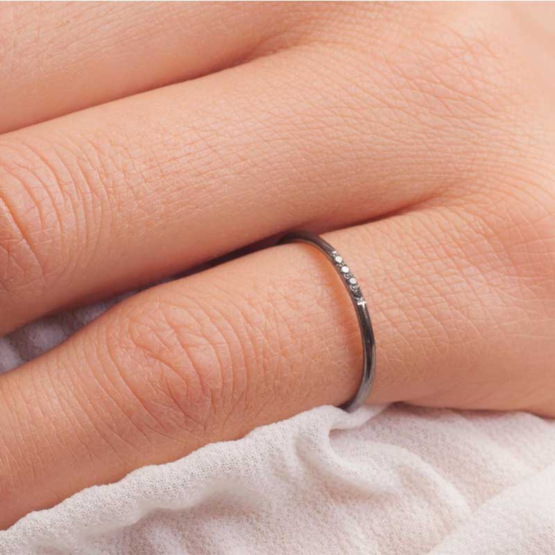 14K Gold Black Diamond Ring for women 3 | one2threejewelry.com