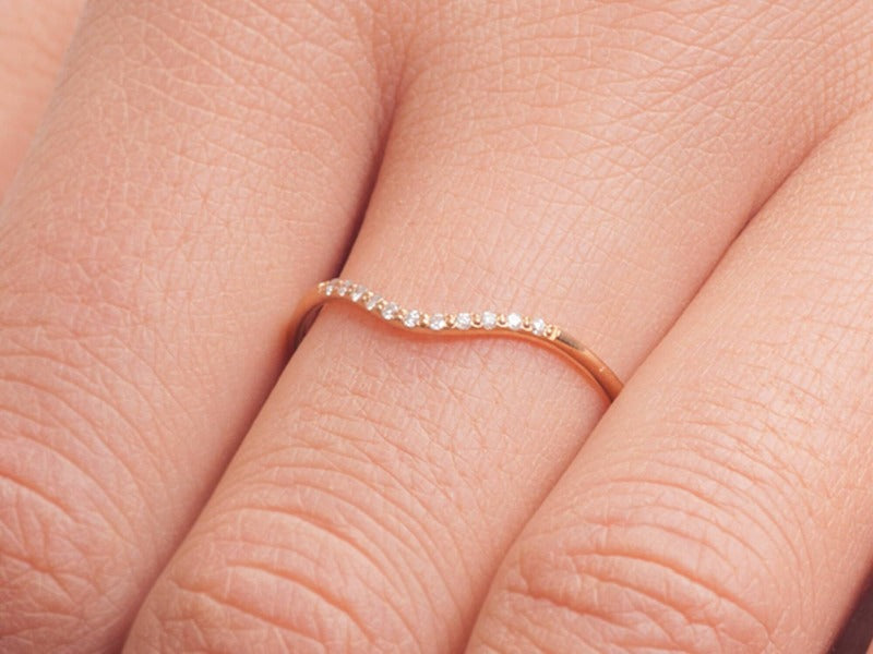 Curved Wedding Band_diamonds_14Kgold_one2threejewelry_onfinger