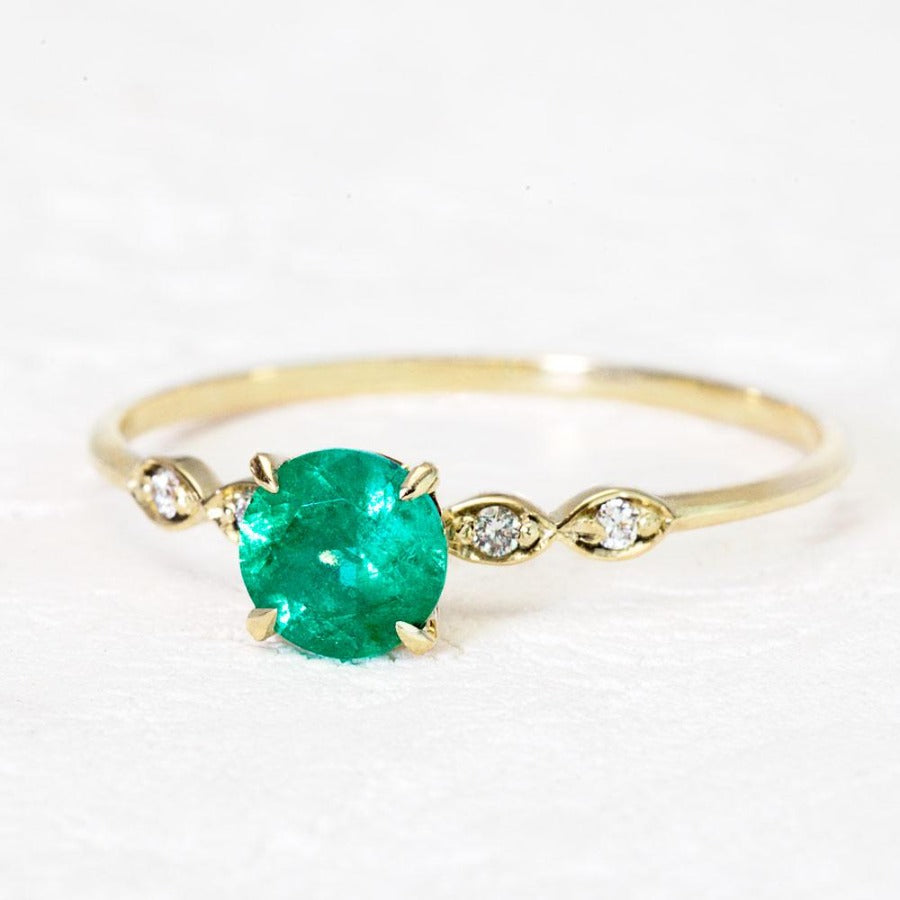 14K Gold Vintage Emerald Engagement Ring with diamonds 7 One2threejewelry.com