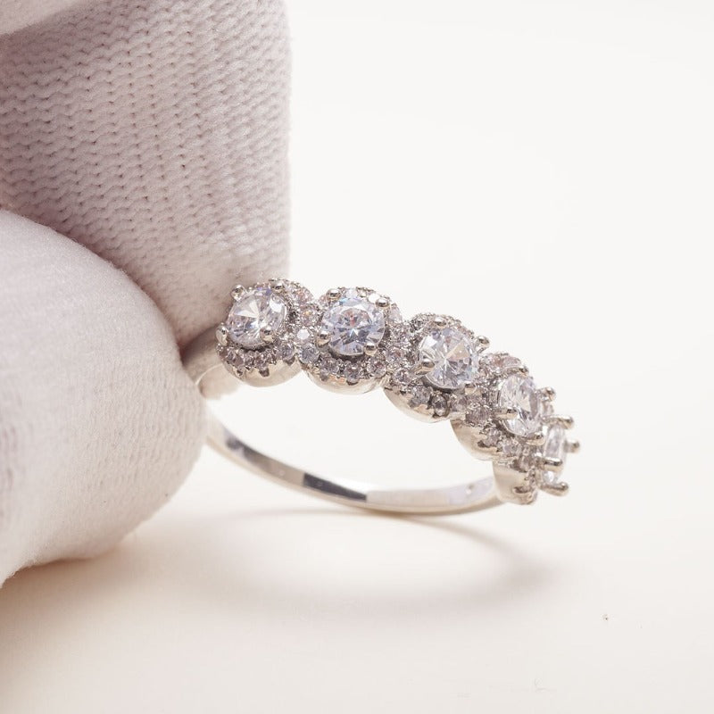 Five Stone Diamond Halo Engagement Ring-photo2