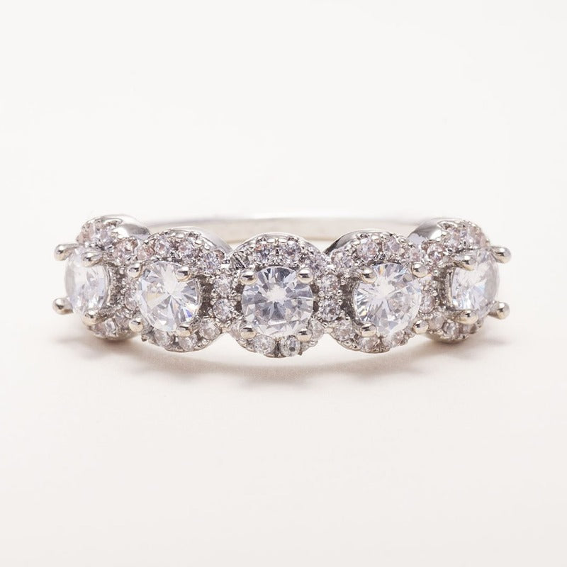 Five Stone Diamond Halo Engagement Ring-photo