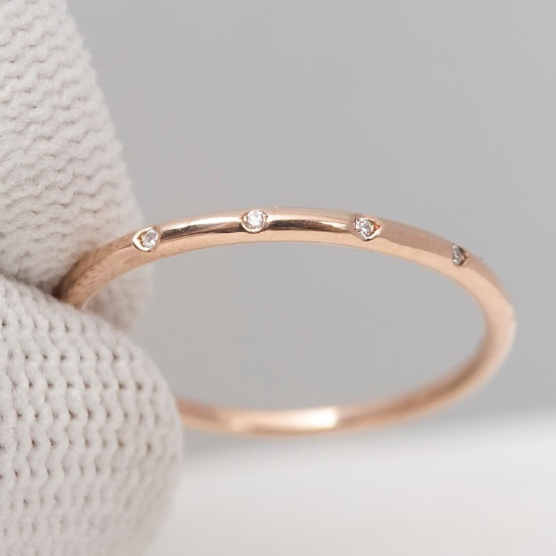 Gold Stackable Ring_4_diamods_14Kgold