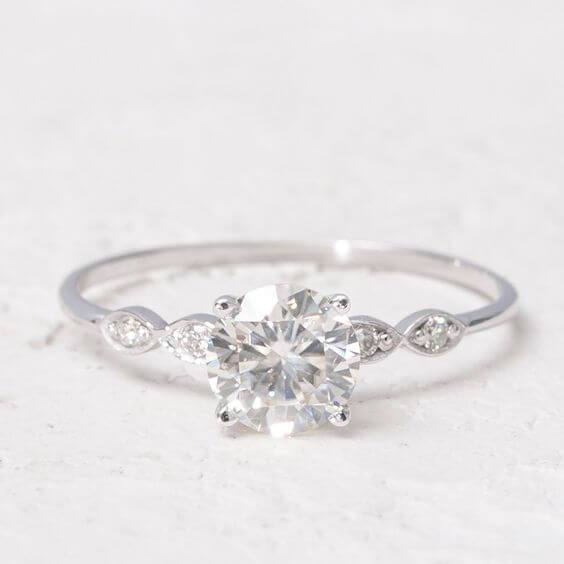 Moissanite Ring with Diamonds_14K_white_gold