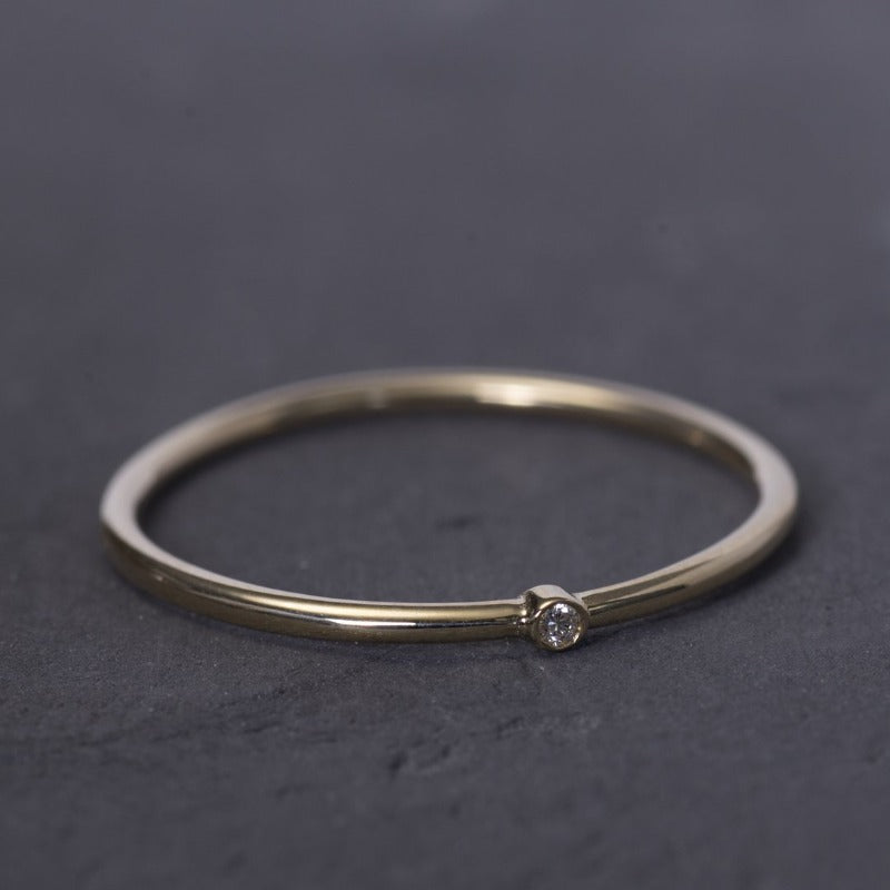 One2Three Jewelry Dainty Rings Yellow Solid Gold 14K One Diamond Dainty Ring