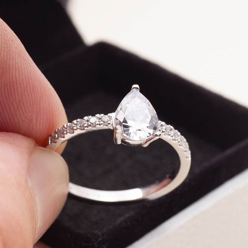 Pear Shaped Silver Engagement Ring