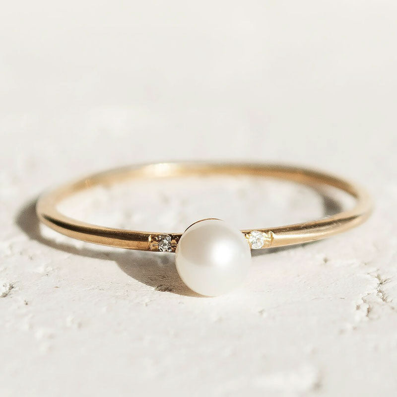 Pearl Ring with Diamonds 4 | one2threejewelry.com