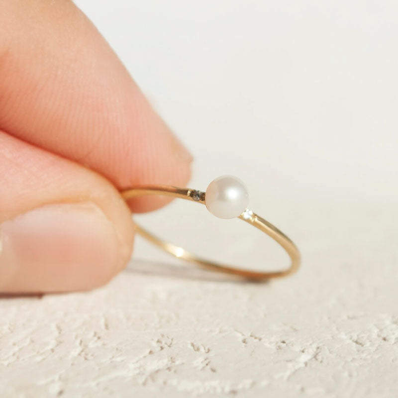 Pearl Ring with Diamonds 5 | one2threejewelry.com