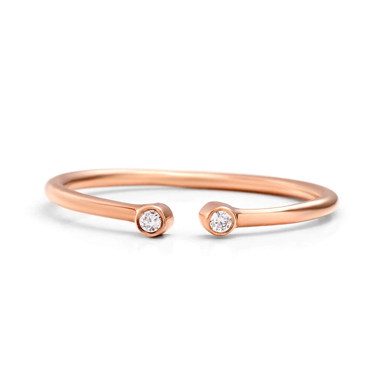 Rose Gold Open Ring with 2 diamonds | one2threejewelry.com