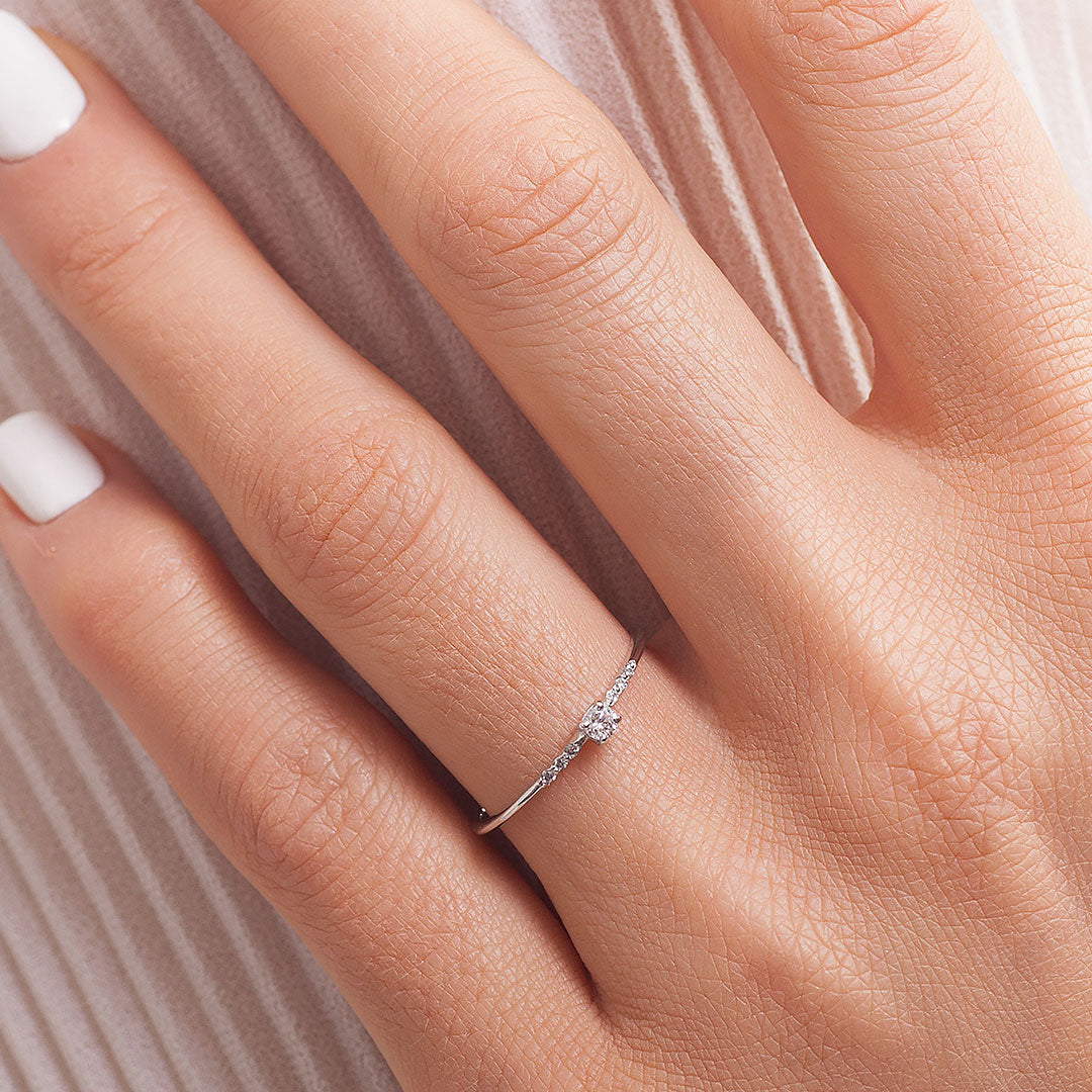 White Gold Simple Promise Ring for Her_on_finger