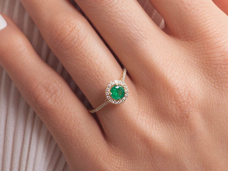 Emerald Engagement Ring_one2threejewelry-on-finger1