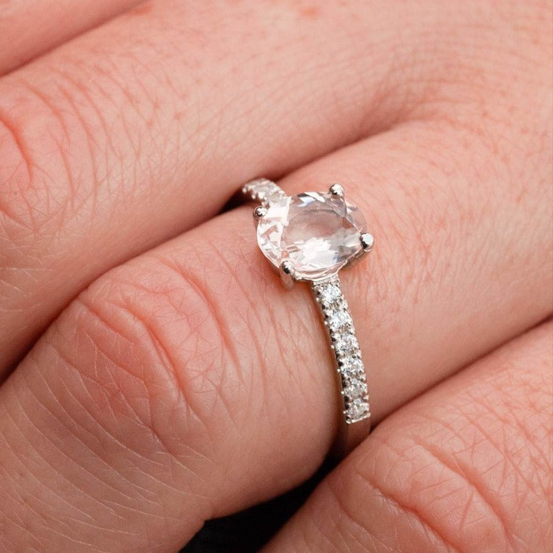 Morganite Engagement Ring_photo_one2threejewelry_on_finger