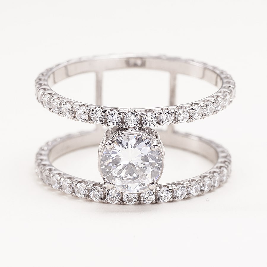 Double Band Engagement Ring with Moissanite_one2threejewelry_photo