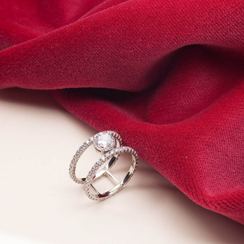 Double Band Engagement Ring with Moissanite_one2threejewelry_photo1