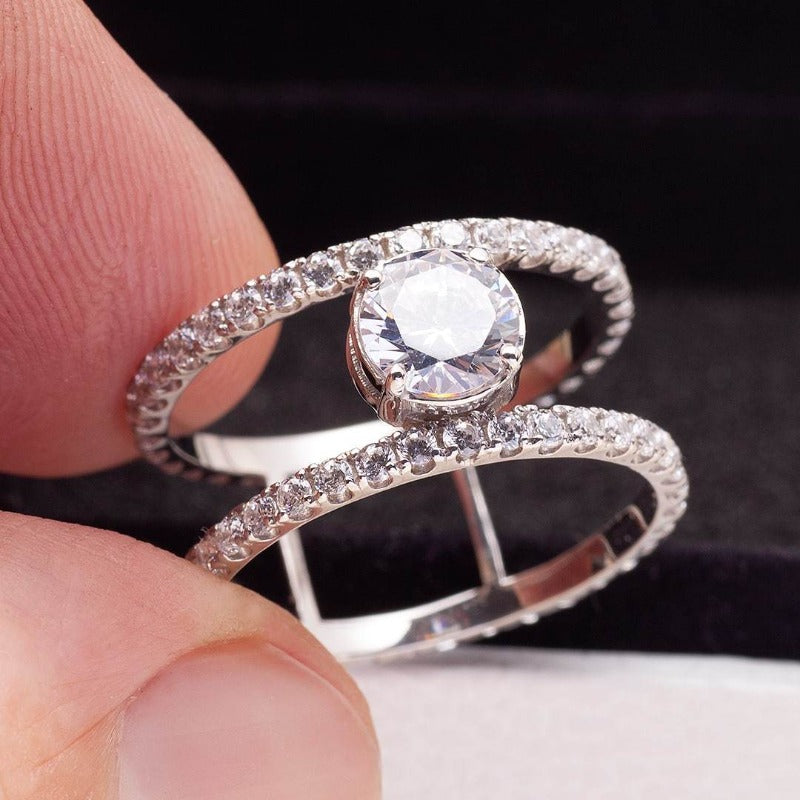 Double Band Engagement Ring with Moissanite_one2threejewelry_photo2