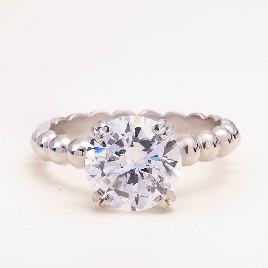 Beaded Engagement Ring with Moissanite_photo_one2threejewelry