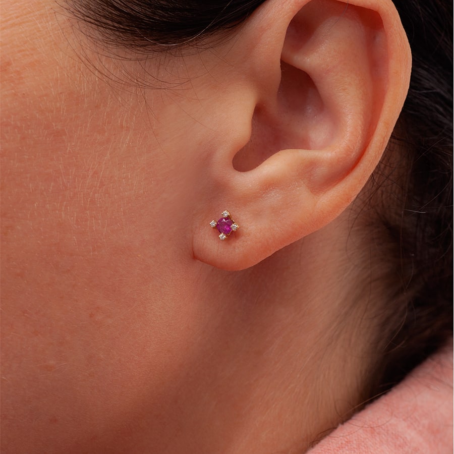 Ruby Diamond Earring-in Ear-photo_one2threejewelry