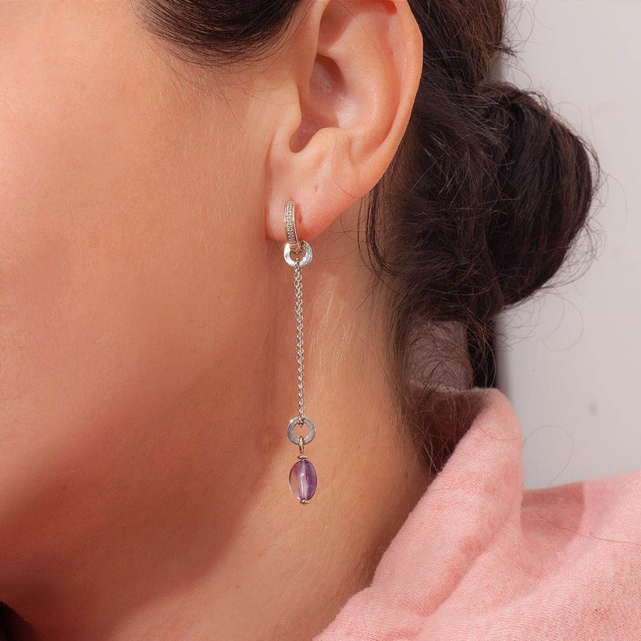 Chain Earrings_with_Amethyst_ in Ear_one2threejewelry_pick