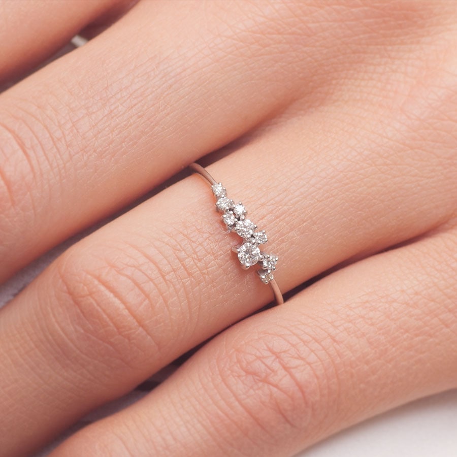 Cluster Diamond Ring_on_finger_14KWhiteGold_Real_Diamonds