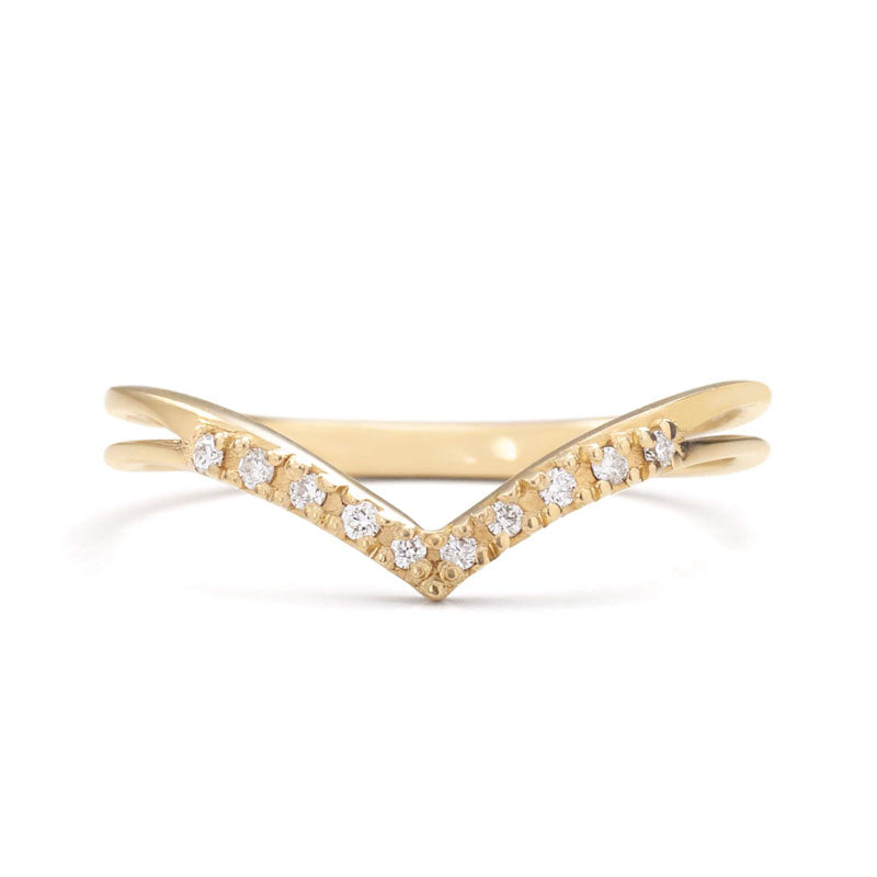 14K Gold Chevron V-Ring with diamonds | one2threejewelry.com